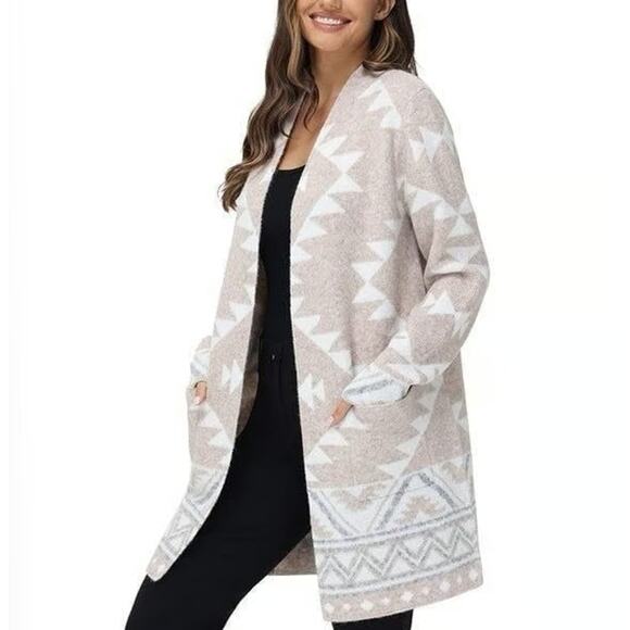 Frye The Cozy Open Front Sweater Cardigan Aztec Oatmeal Heather Combo Size XL - Picture 2 of 13